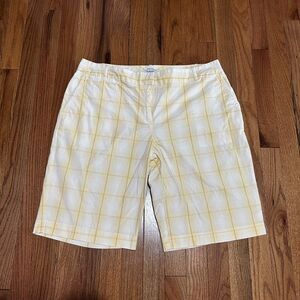 Izod Yellow Plaid Bermuda Shorts Cotton Lightweight Womens 14 35x11.5